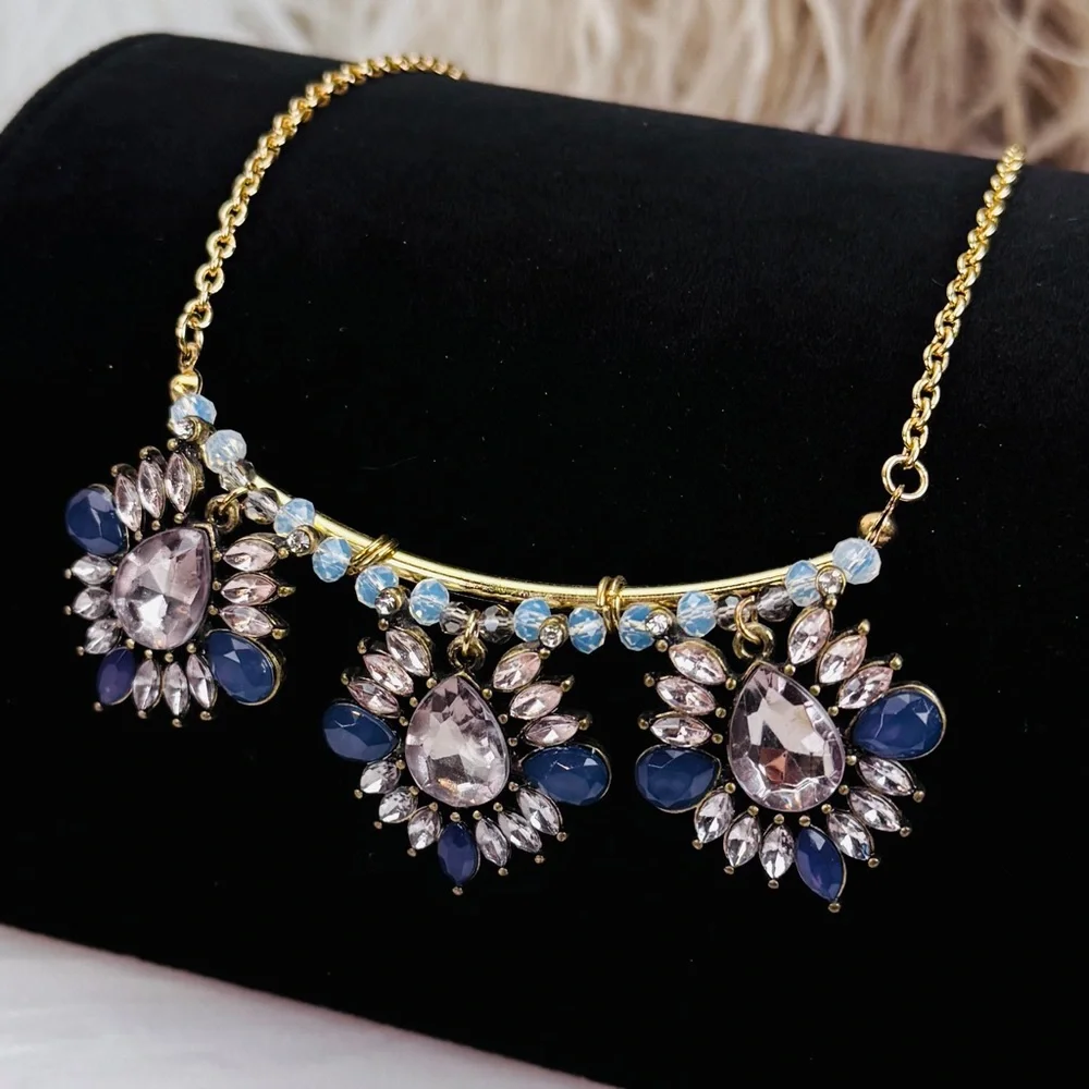 Vintage aged goldtone bling statement necklace